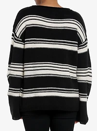 Black & Cream Stripe Boatneck Knit Girls Sweater