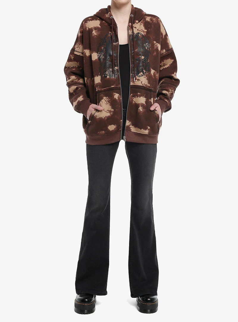 Daisy Street Skull Brown Wash Girls Hoodie