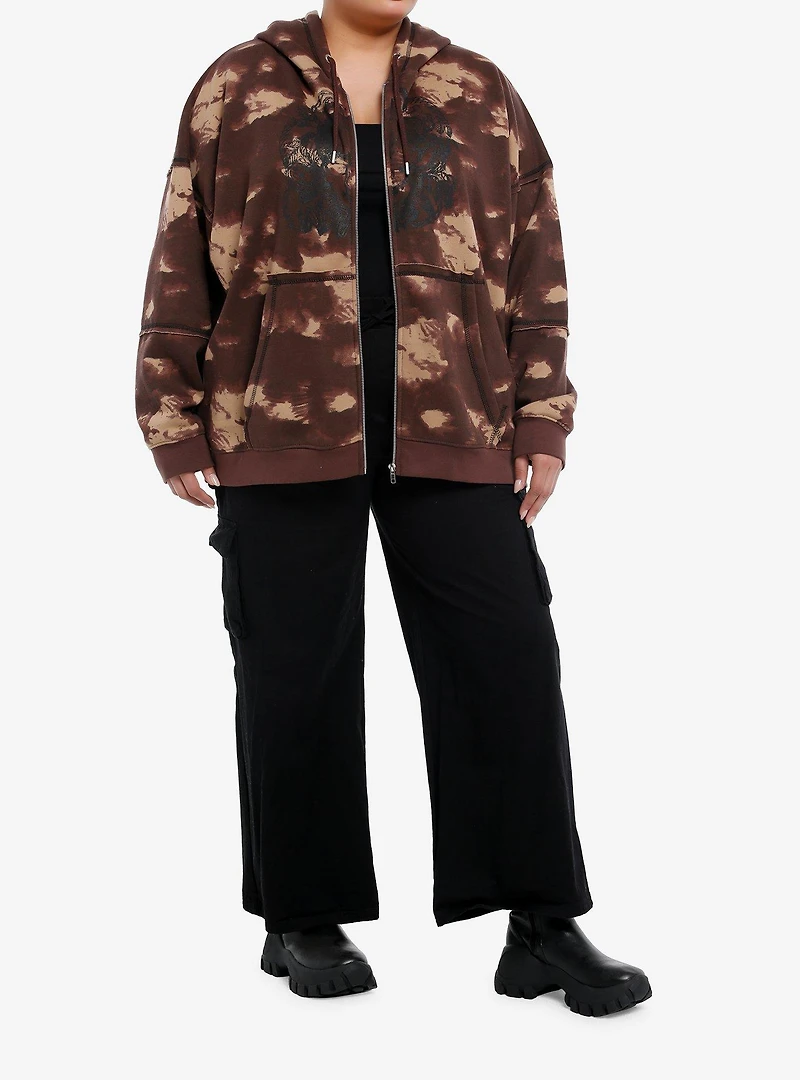 Skull Brown Wash Girls Hoodie Plus Size