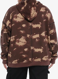 Skull Brown Wash Girls Hoodie Plus Size