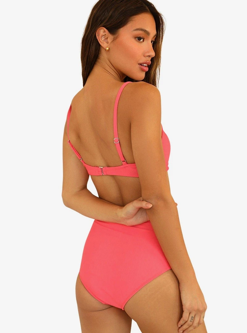 Dippin' Daisy's Balboa Swim Bottom Calypso Coral Pink Ribbed