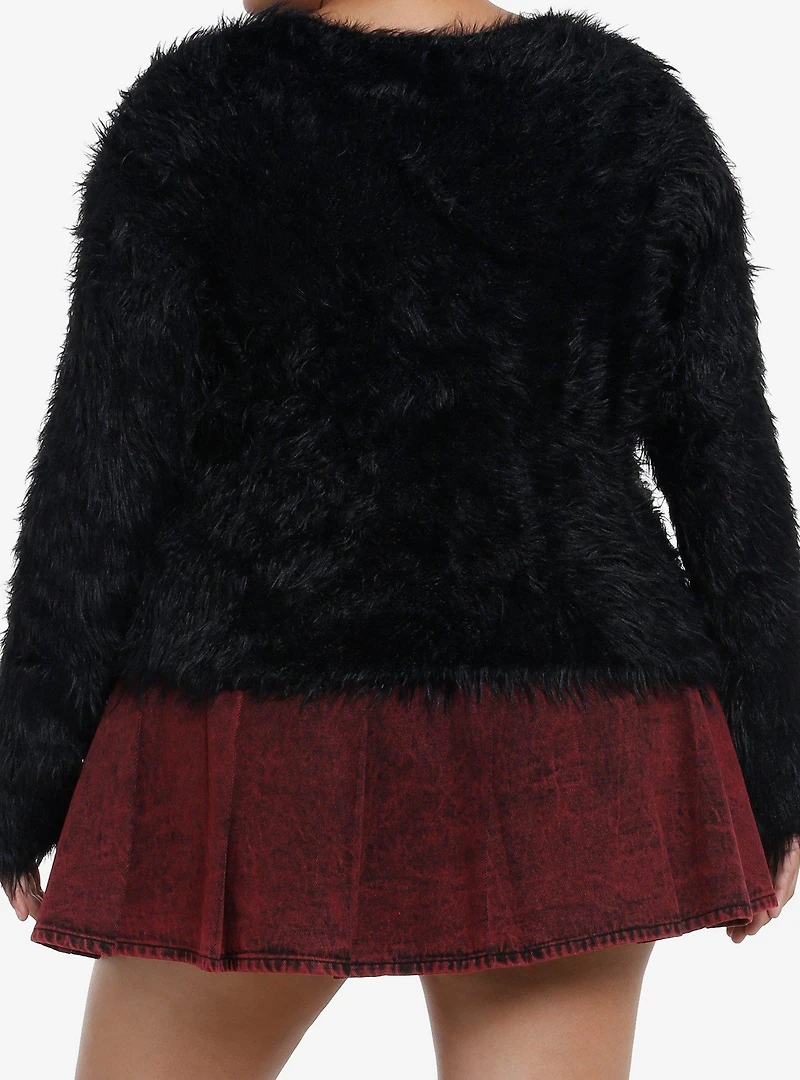 Social Collision Black Fuzzy Shag Girls Sweater Plus Size