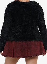 Social Collision Black Fuzzy Shag Girls Sweater Plus Size