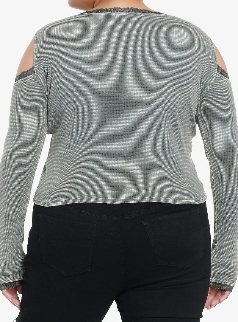 Social Collision Skull Floral Girls Cold Shoulder Long-Sleeve Top Plus Size