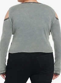 Social Collision Skull Floral Girls Cold Shoulder Long-Sleeve Top Plus Size