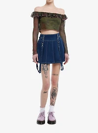 Grunge Butterfly Floral Girls Off-Shoulder Crop Top