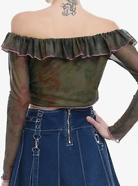 Grunge Butterfly Floral Girls Off-Shoulder Crop Top