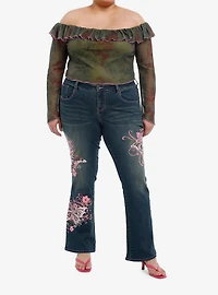 Grunge Butterfly Floral Girls Off-Shoulder Crop Top Plus Size