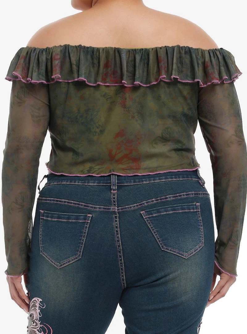 Grunge Butterfly Floral Girls Off-Shoulder Crop Top Plus Size
