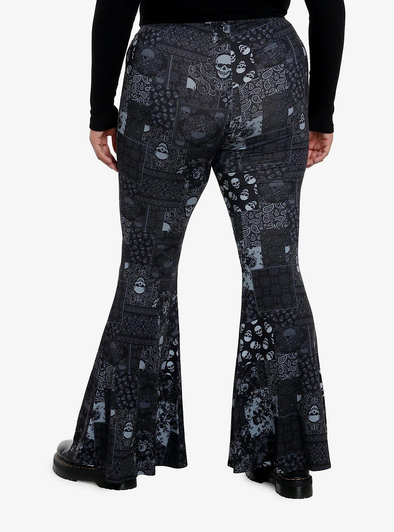 Skull Paisley Patchwork Flare Leggings Plus Size