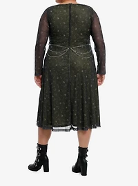 Cosmic Aura Gold Constellation Chain Belt Long-Sleeve Dress Plus