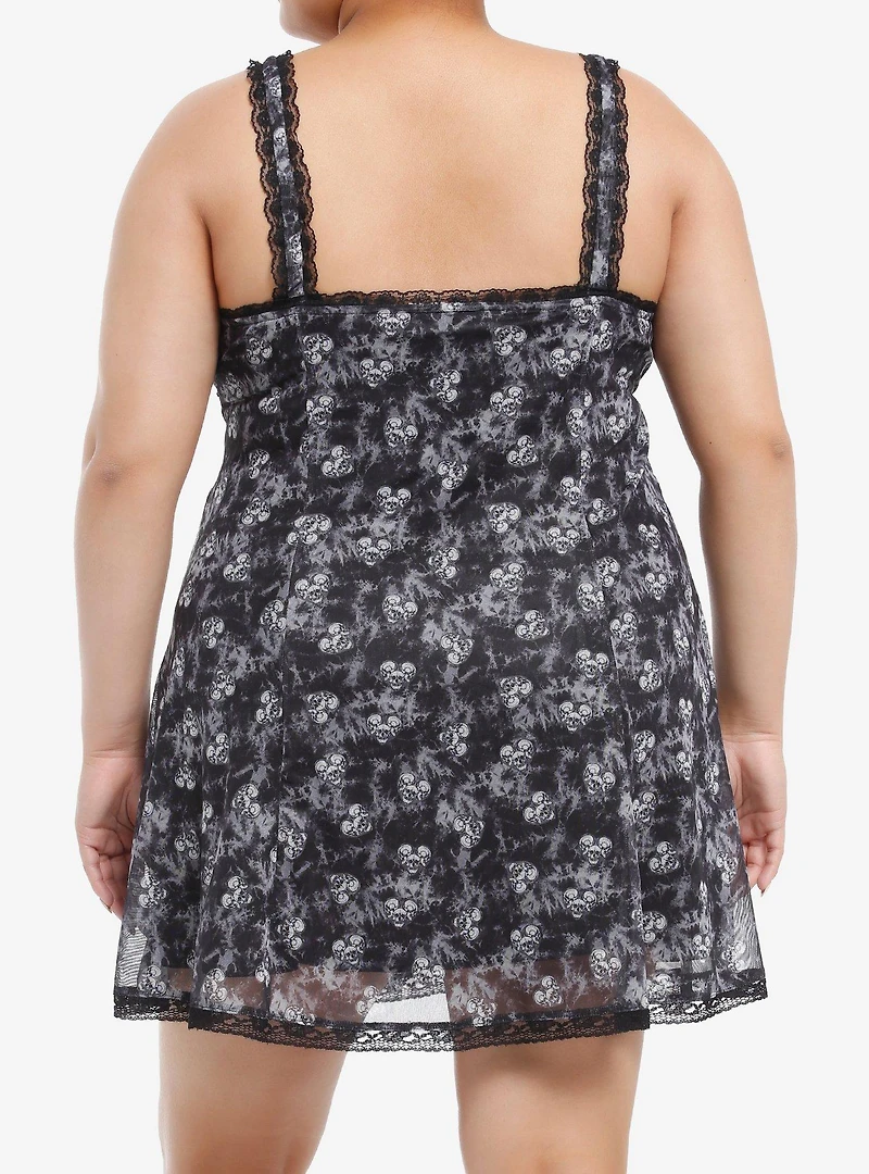 Black & Grey Skull Heart Wash Cami Slip Dress Plus Size