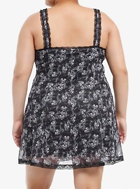 Black & Grey Skull Heart Wash Cami Slip Dress Plus Size