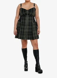 Social Collision Green & Black Zipper Plaid Cami Dress Plus Size
