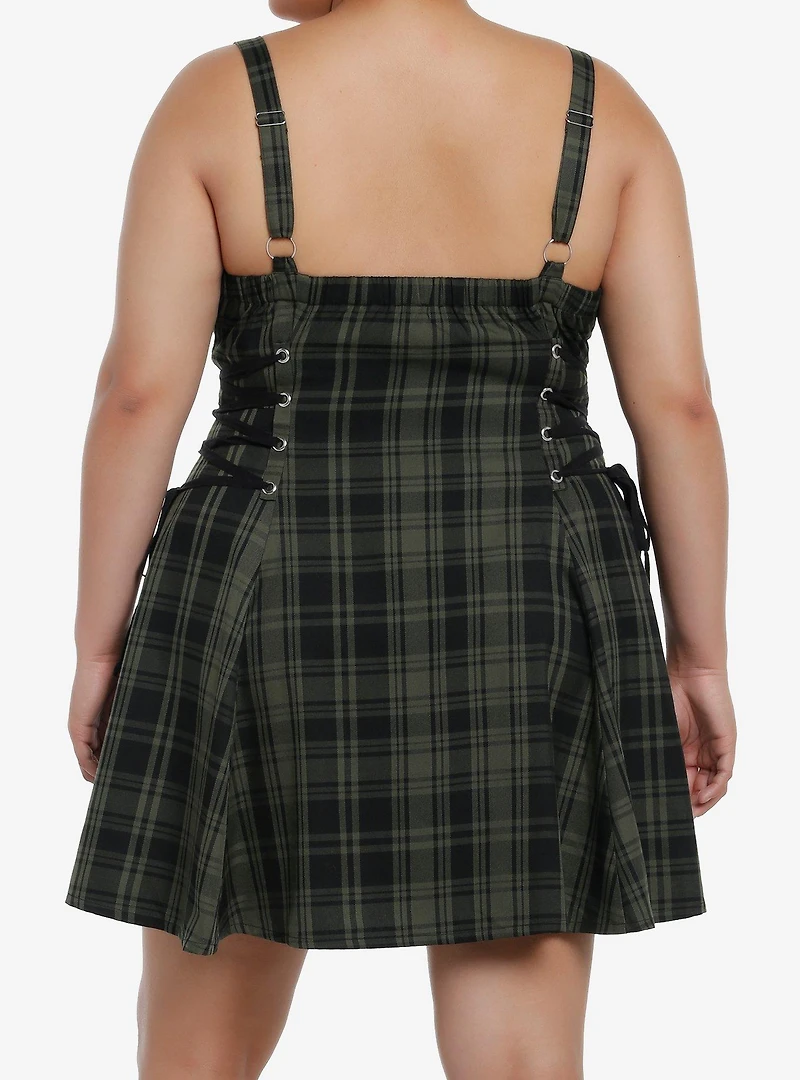 Social Collision Green & Black Zipper Plaid Cami Dress Plus Size