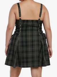 Social Collision Green & Black Zipper Plaid Cami Dress Plus Size
