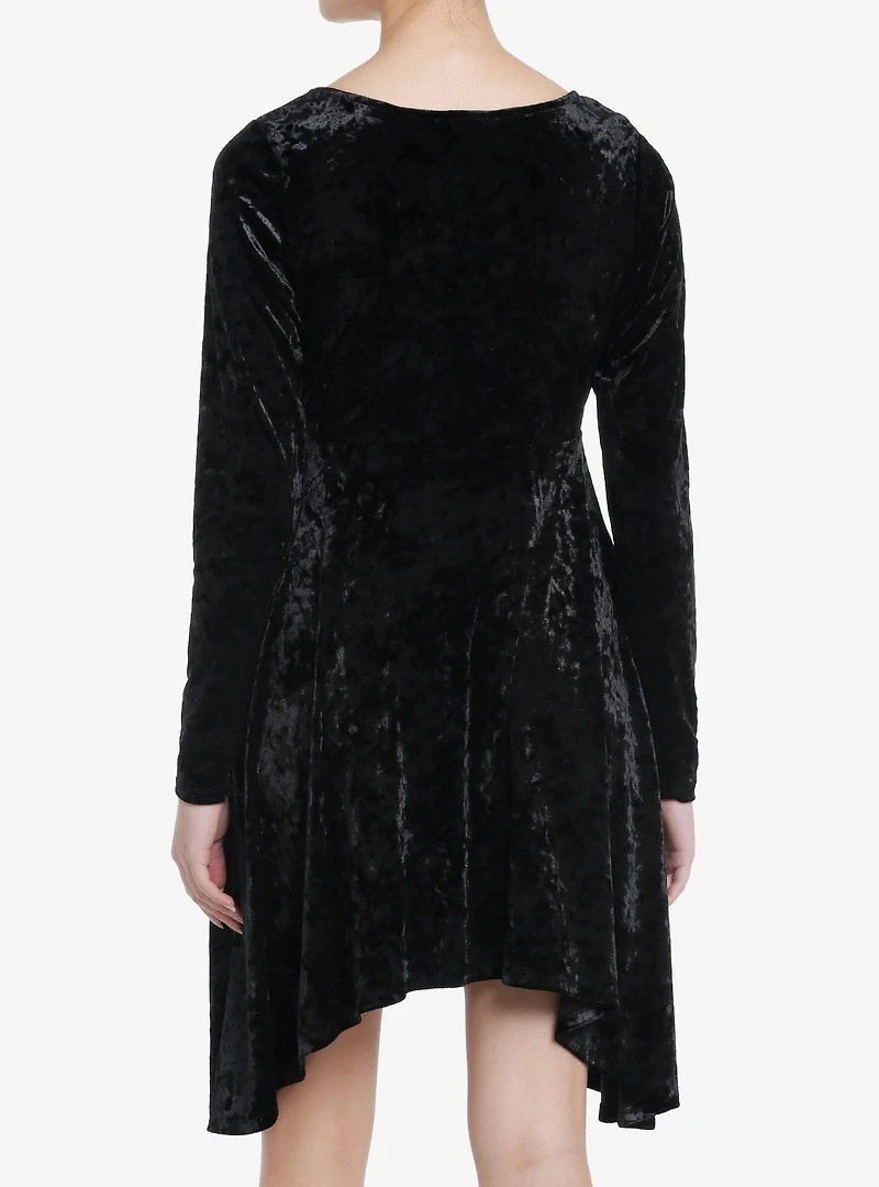 Cosmic Aura Black Velvet Lace Long-Sleeve Dress