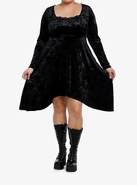 Cosmic Aura Black Velvet Lace Long-Sleeve Dress Plus Size
