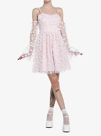 Thorn & Fable Pink Rosette Cold Shoulder Dress