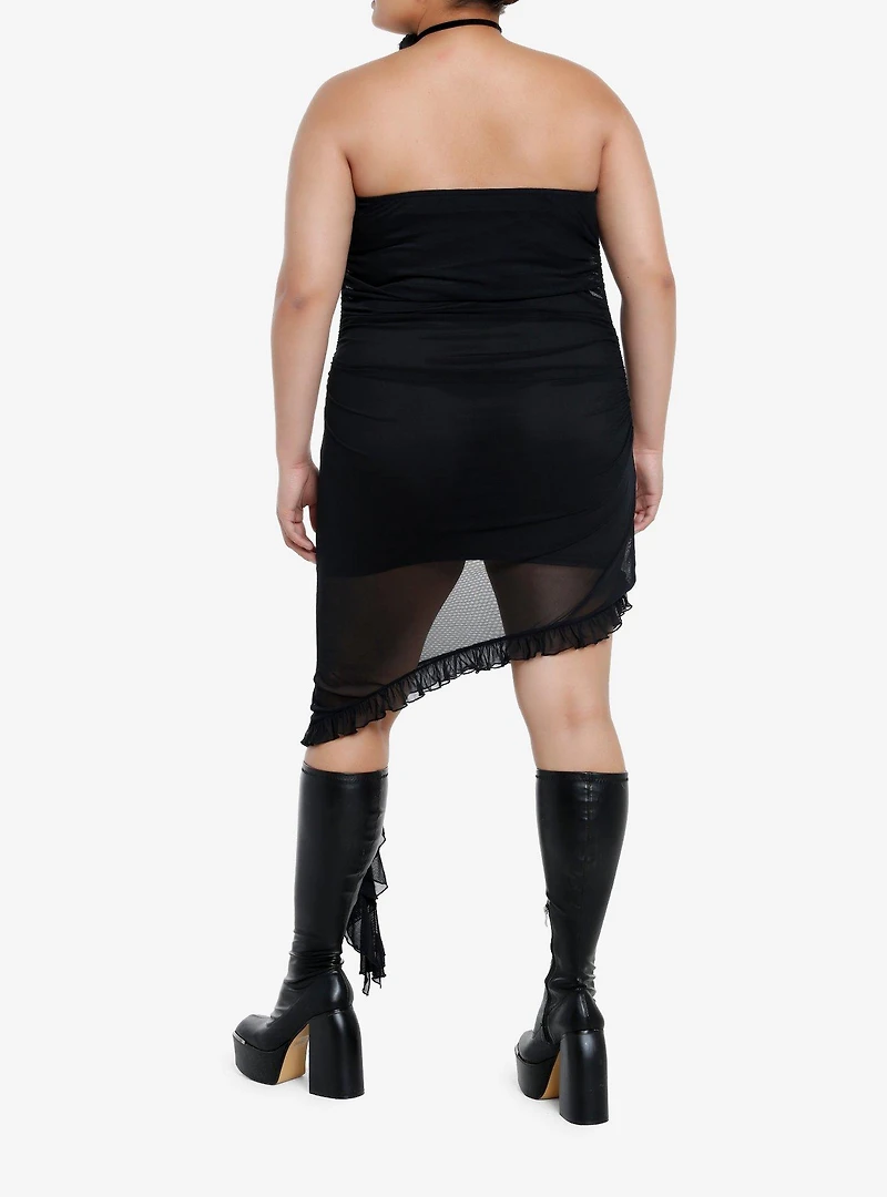 Cosmic Aura Y2K Neck Tie Asymmetrical Ruffle Mini Dress Plus Size