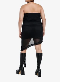 Cosmic Aura Y2K Neck Tie Asymmetrical Ruffle Mini Dress Plus Size
