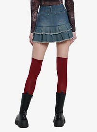Social Collision Denim Ruffled Mini Skirt