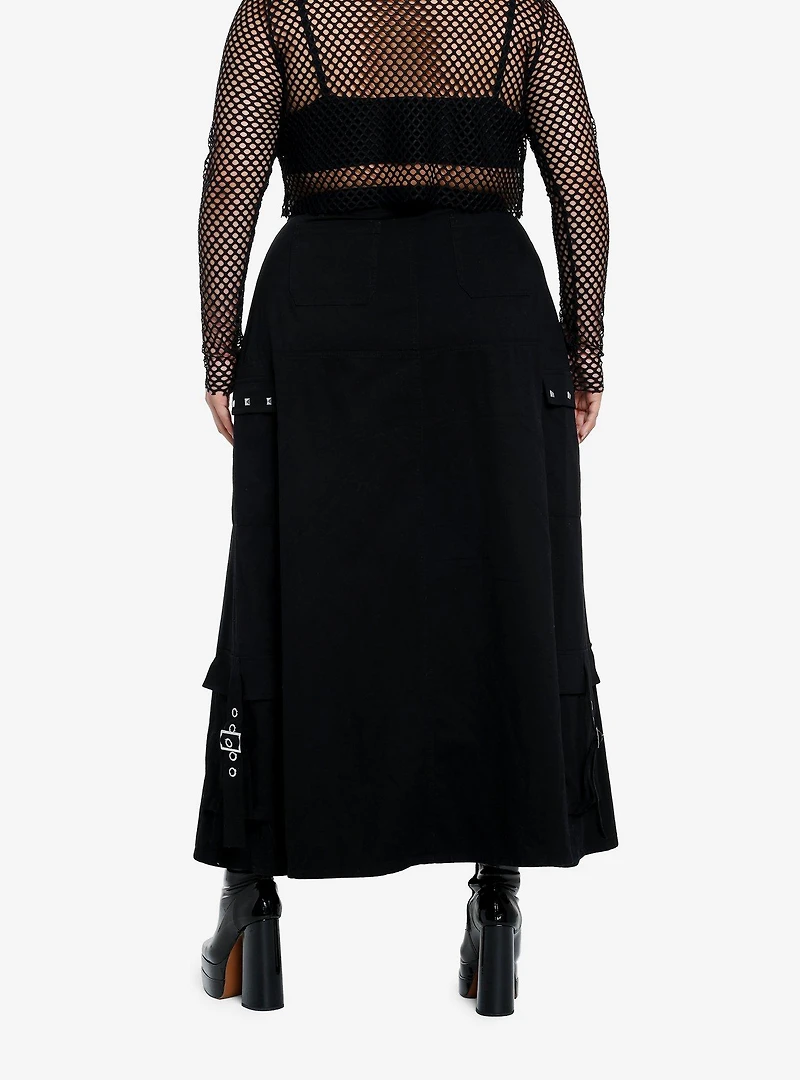 Social Collision Black ZIppers & Grommets Maxi Skirt  Plus Size
