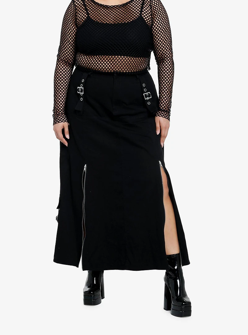 Social Collision Black ZIppers & Grommets Maxi Skirt  Plus Size