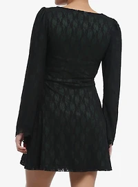 Black & Green Lace Bell Sleeve Dress