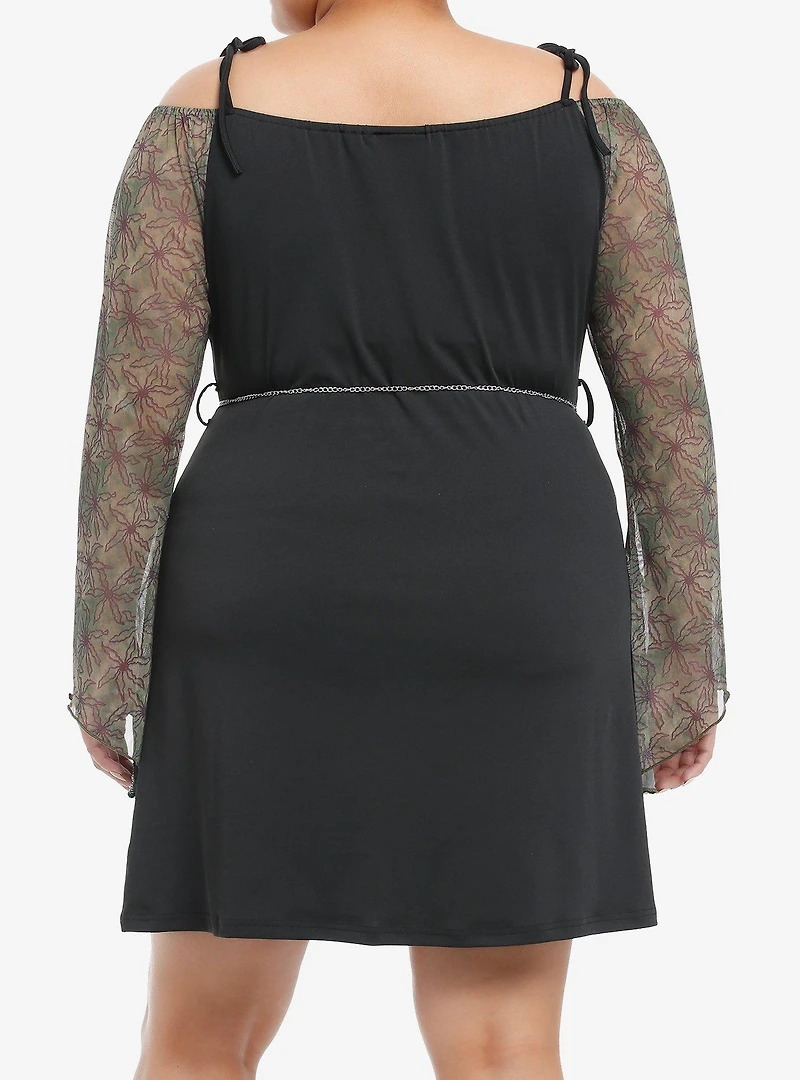 Thorn & Fable Grunge Floral Cold Shoulder Dress With Belt Plus Size