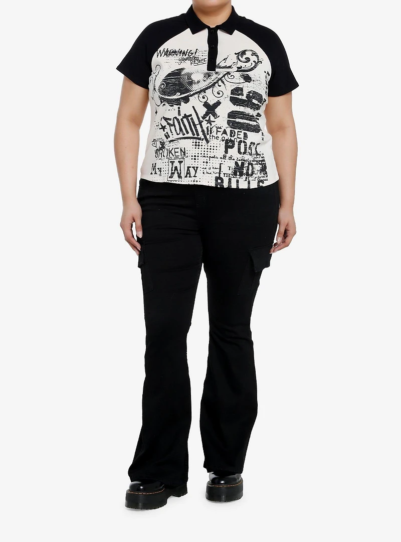 Black & Cream Graffiti Collar Girls Top Plus Size