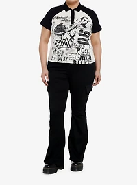 Black & Cream Graffiti Collar Girls Top Plus Size