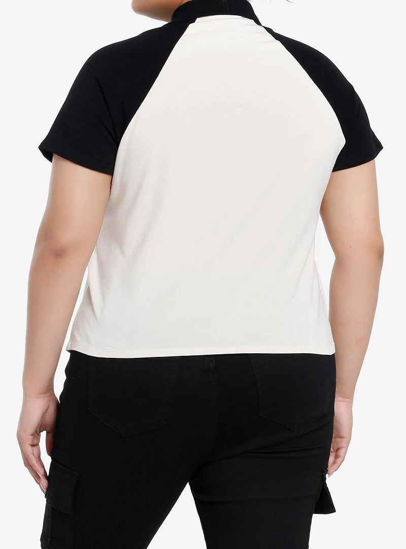 Black & Cream Graffiti Collar Girls Top Plus Size