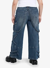Indigo Wash Grommets & Straps Harness Girls Wide-Leg Jeans Plus Size