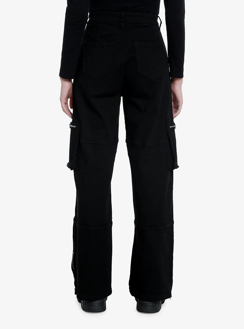 Black Zipper Wide Leg Cargo Pants