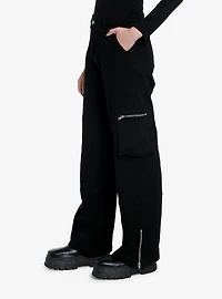 Black Zipper Wide Leg Cargo Pants