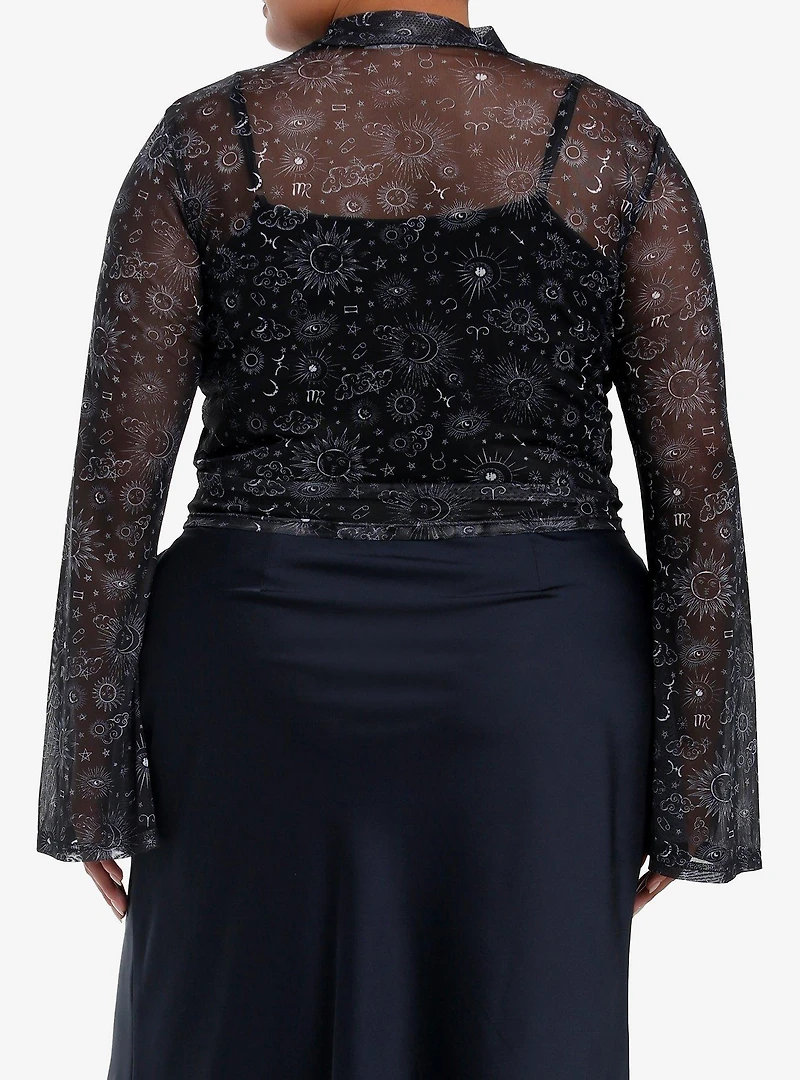 Daisy Street Celestial Print Girls Twofer Long-Sleeve Top Plus Size