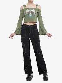 Winged Skull Bell Sleeve Girls Cold Shoulder Top