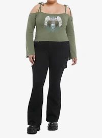 Winged Skull Bell Sleeve Girls Cold Shoulder Top Plus Size