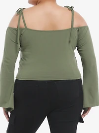 Winged Skull Bell Sleeve Girls Cold Shoulder Top Plus Size