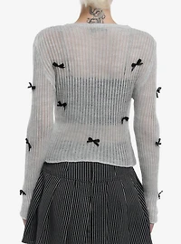 Grey Black Bow Knit Girls Sweater