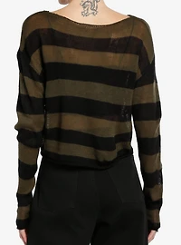 Social Collision Green & Black Stripe Crop Girls Sweater
