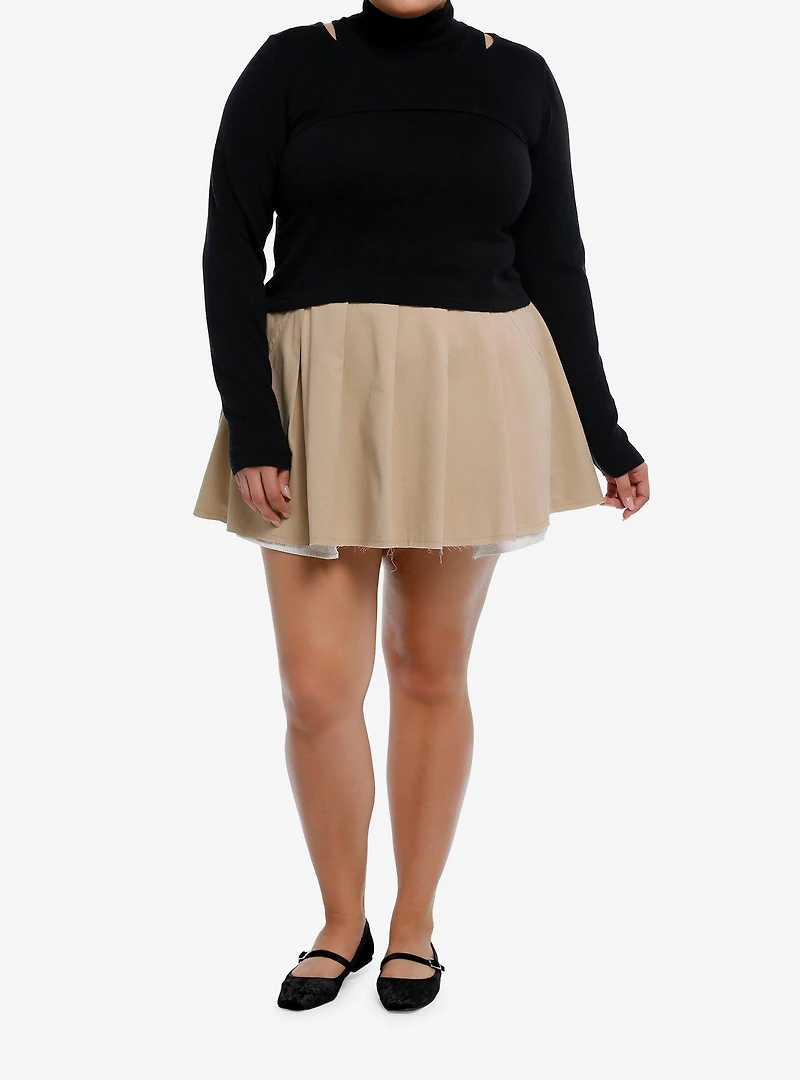 Social Collision Black Mock Neck Crop Bolero Girls Twofer Top Plus Size