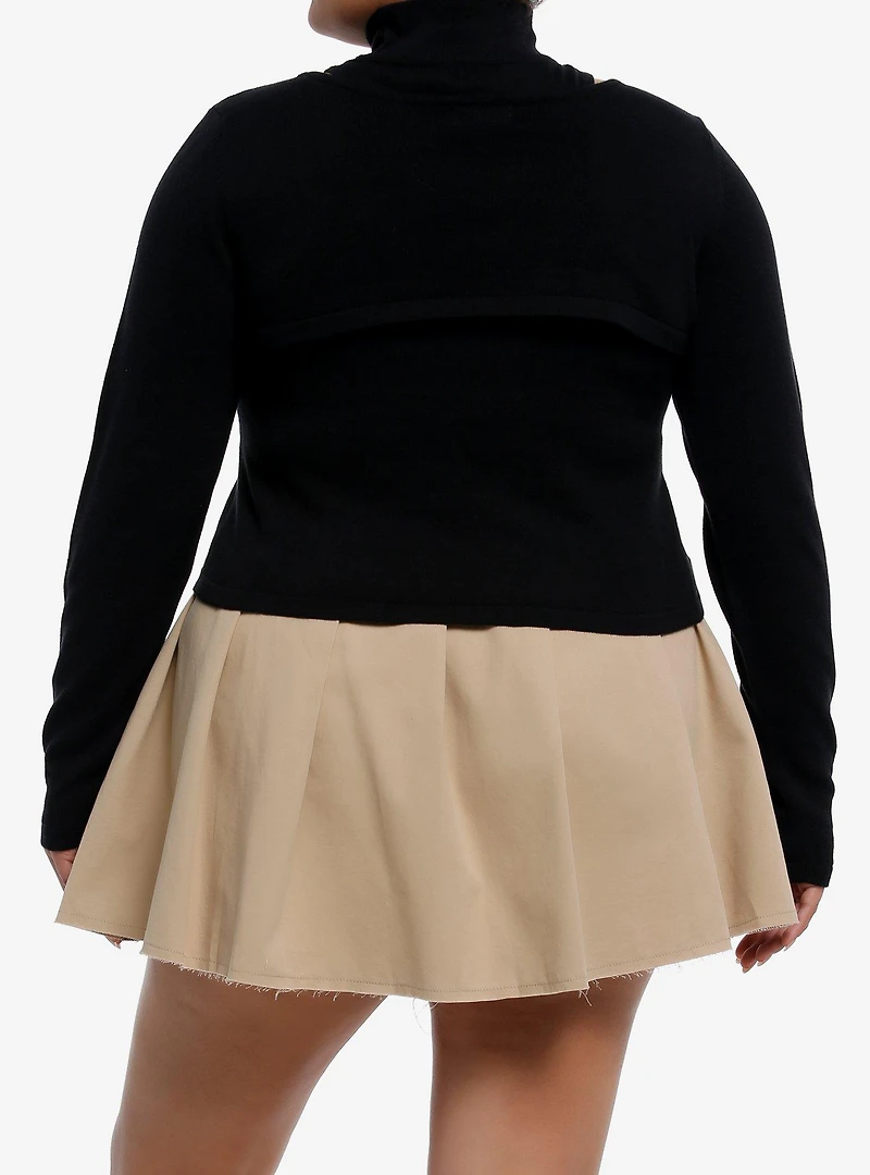 Social Collision Black Mock Neck Crop Bolero Girls Twofer Top Plus Size