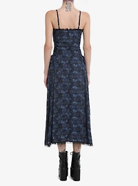 Cosmic Aura Blue Swirl Wash Side Slit Midi Dress