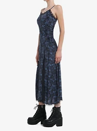 Cosmic Aura Blue Swirl Wash Side Slit Midi Dress