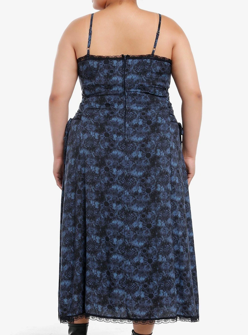 Cosmic Aura Blue Swirl Wash Side Slit Midi Dress Plus Size