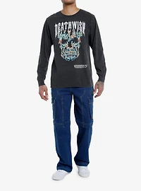 Social Collision Death Wish Skull Flames Long-Sleeve T-Shirt