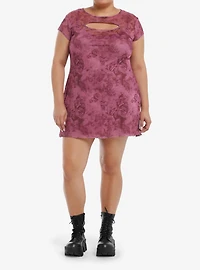 Pink Butterfly Cutout Mesh Mini Dress Plus Size