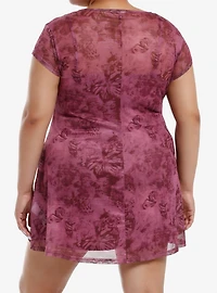 Pink Butterfly Cutout Mesh Mini Dress Plus Size